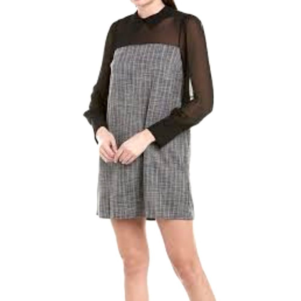 BCBG Generation Semi Sheer Black Gray Tweed Print Sheath Mini Dress